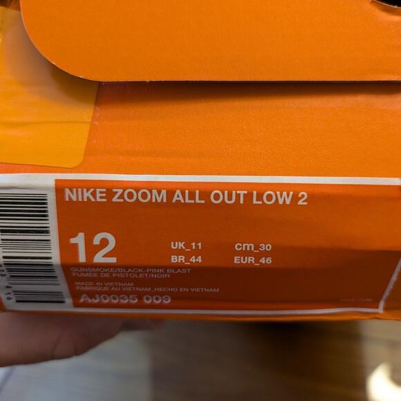 Nike Mens Zoom All Out Low 2 Fabric Low, Gunsmoke/Black-pink Blast, Size 12 - Picture 10 of 10